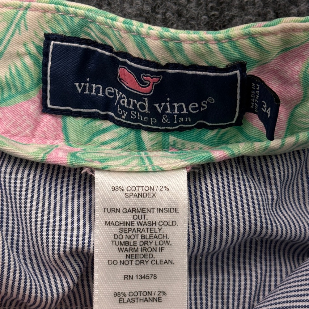 Vineyard Vines Breaker Short Mens 34 Pink Green Palm Leaf Chino Shorts READ - Picture 8 of 15
